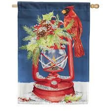 Holiday Lantern - Red Lantern with Cardinal - Glitter Flag