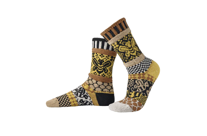 Honey Bee - Large - Mismatched Crew Socks - Solmate Socks