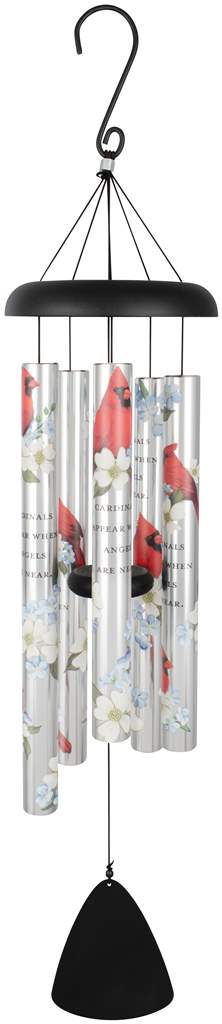 Wind Chime - 38" Cardinals Appear when Angels are Near - Black Metal top and chime pad