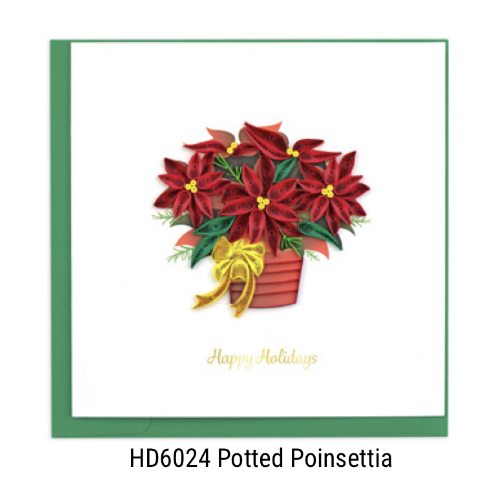 Quilling Card - Christmas - Potted Poinsettia - handcrafted - Blank inside