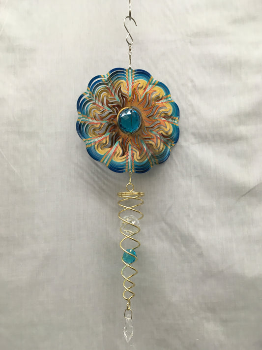 Spinner Set - Sun with Blue Crystal Small Wind Spinner with Twister Spiral double crystal Tail