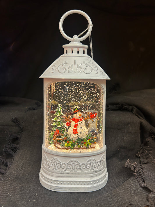 Water Lantern Snowman with Cardinals - White - lights up and blows glittering snow - cord included