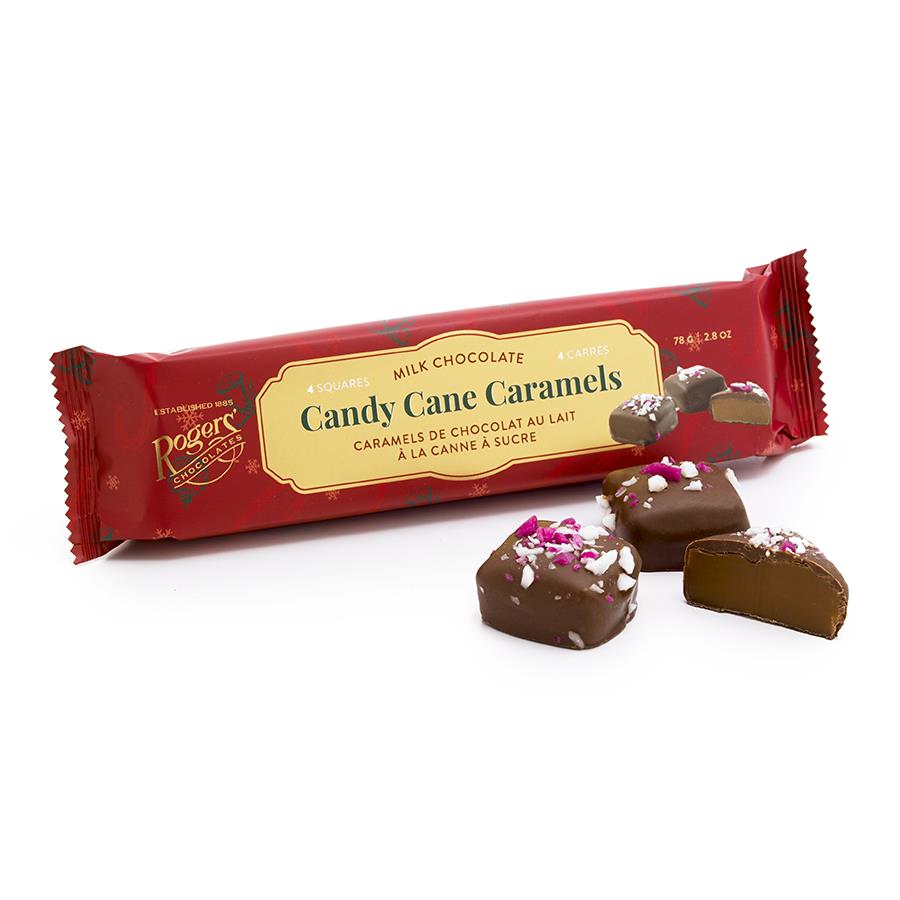 Candy Cane Caramels - Milk Chocolates in Sleeve  - Rogers Chocolates
