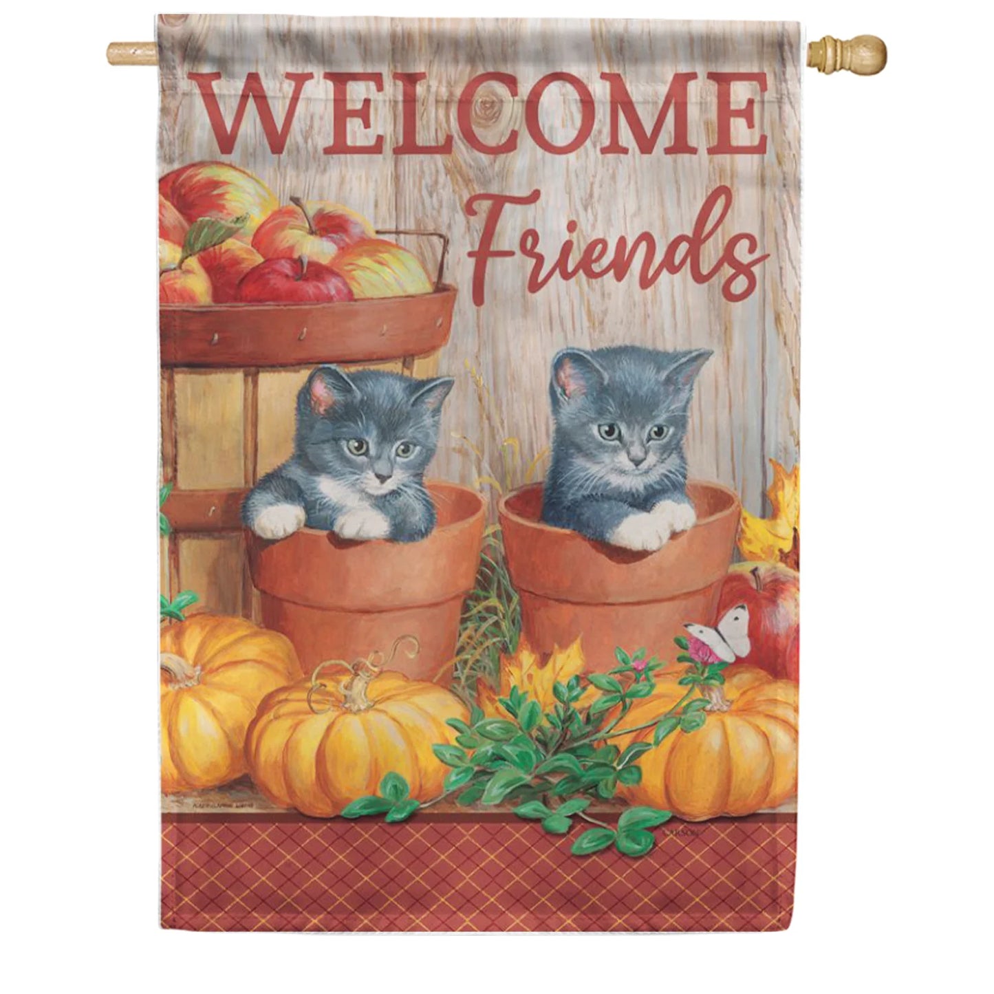 Little Kittens - Welcome Friends - Garden Flag - 12.5" x 8"