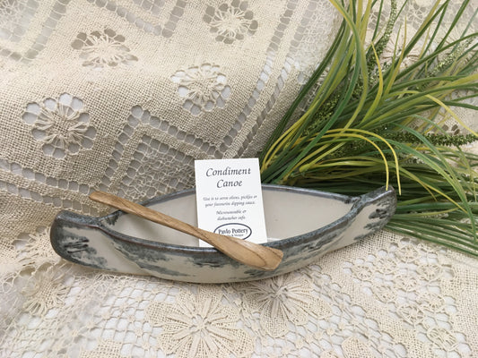 Canoe with paddle, Birch Bark - Pavlo Pottery - Canadian Handmade