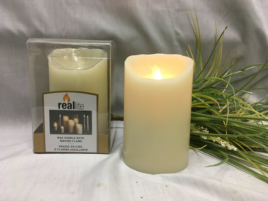 Ivory - Small 3 x 5 inch Reallite Flameless Pillar Candle with Timer - moving flame