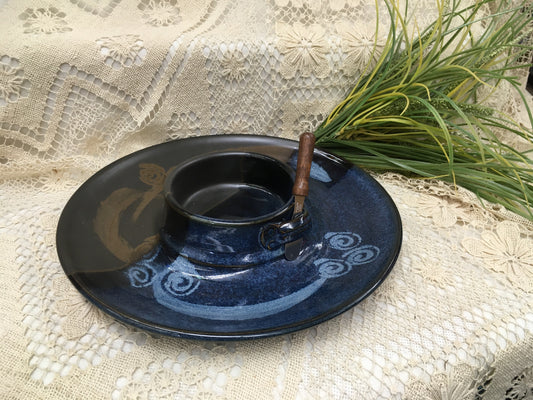 Chip & Dip / Veggie Dish Medium, Blue Stone - Pavlo Pottery- Canadian Handmade