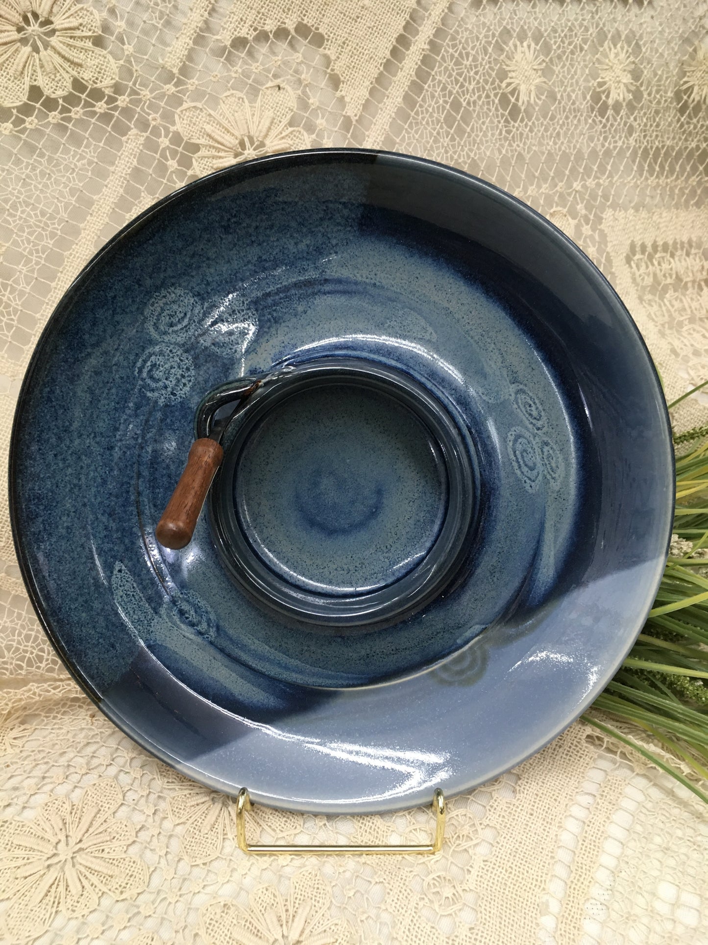 Chip & Dip / Veggie Dish Medium, Ocean Blue - Pavlo Pottery - Canadian Handmade