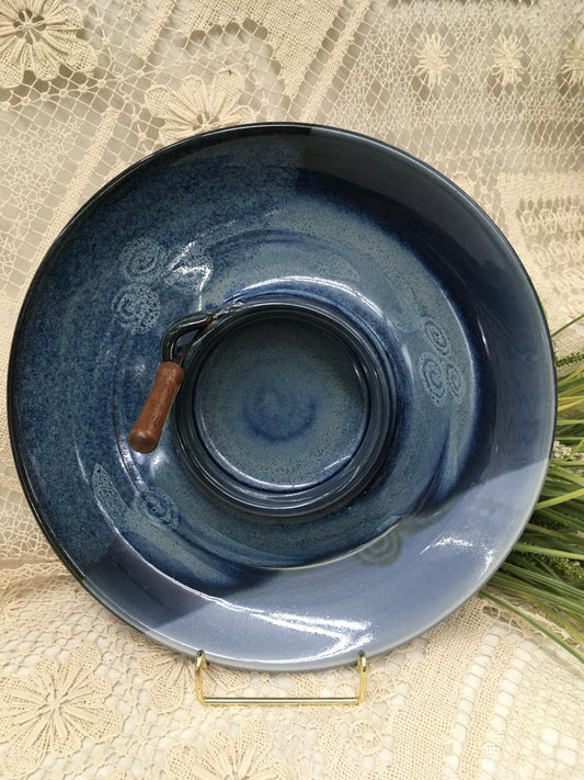 Chip & Dip / Veggie Dish Medium, Ocean Blue - Pavlo Pottery - Canadian Handmade