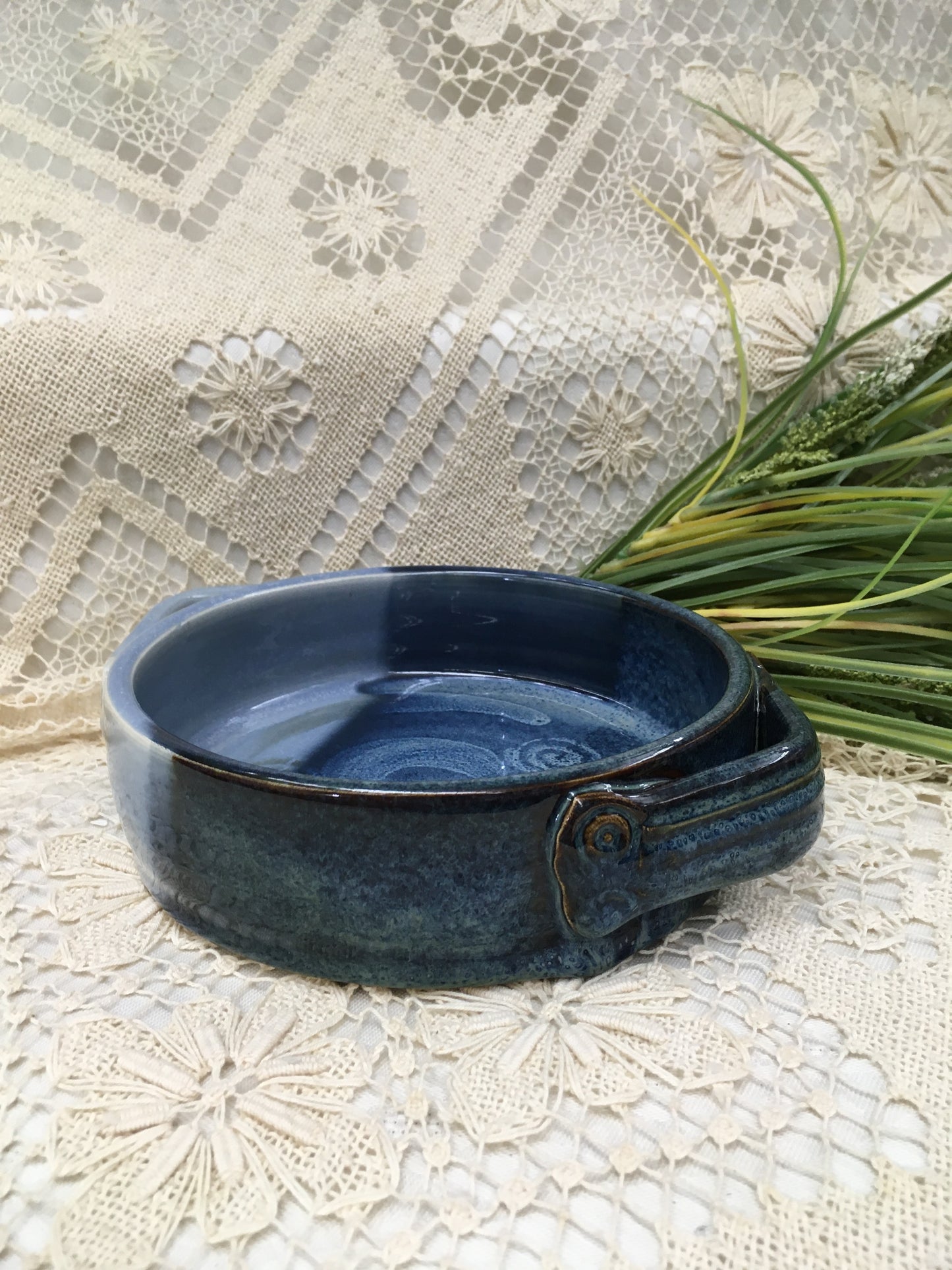 Brie Baker with Handles, Ocean Blue - Pavlo Pottery - Canadian Handmade