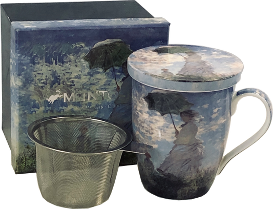 Monet - Woman with a Parasol - Single Fine Bone China Tea Mug/Cup in Collector Box - with Lid and Strainer