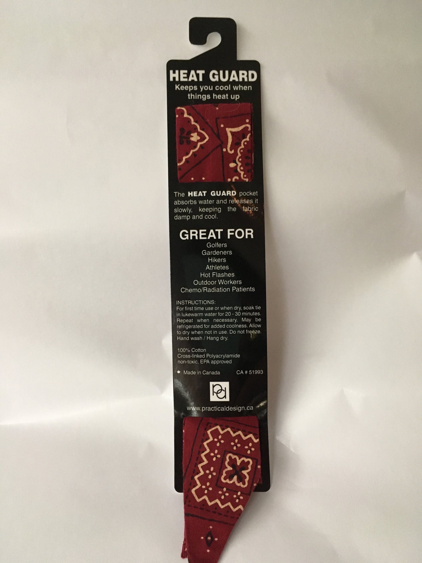 Heat Guard Cooling Tie - Red Bandana -  Handmade in Canada