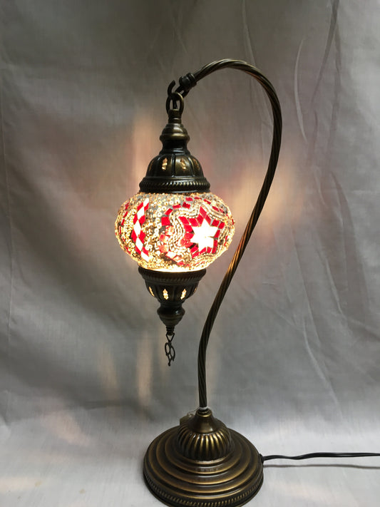 Mosaic Glass Table Lamp, White and Red Pinwheel