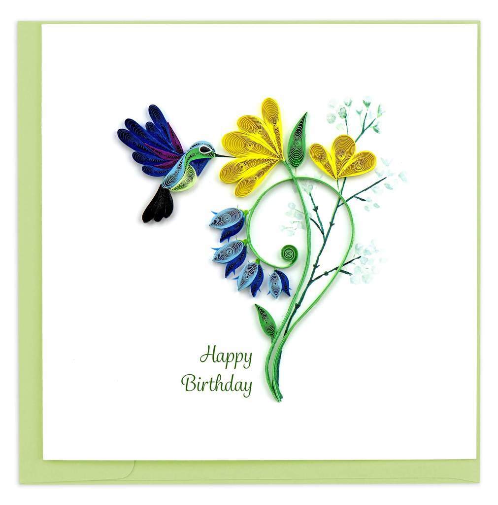 Quilling Card - Birthday Hummingbird - handcrafted - Blank inside