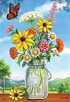 Sunshine Bouquet - Flowers in Jar - Garden Flag - 12.5 " x 18"