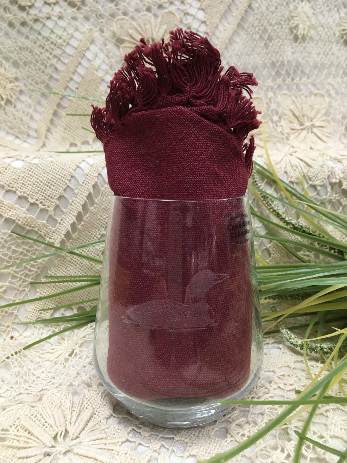 Wine Cup - Loon - Stemless - Etched Glass - Canadiana Collection