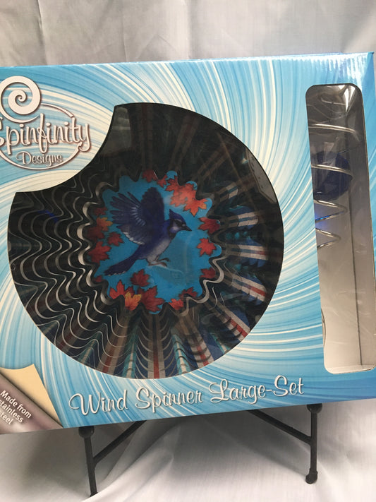 Spinner Set Large - Blue Jay Wind Spinner with Royal Blue Spiral Crystal Tail