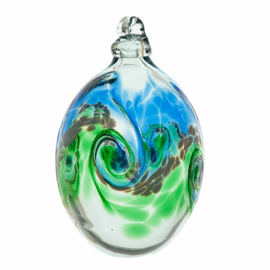 2" Van Glow Oval Friendship Ball - Blue/Green - Canadian Blown Glass