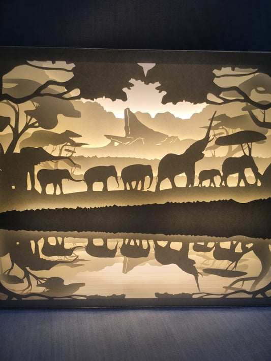 Thousands of Elephants - Paper Art Led Light Box