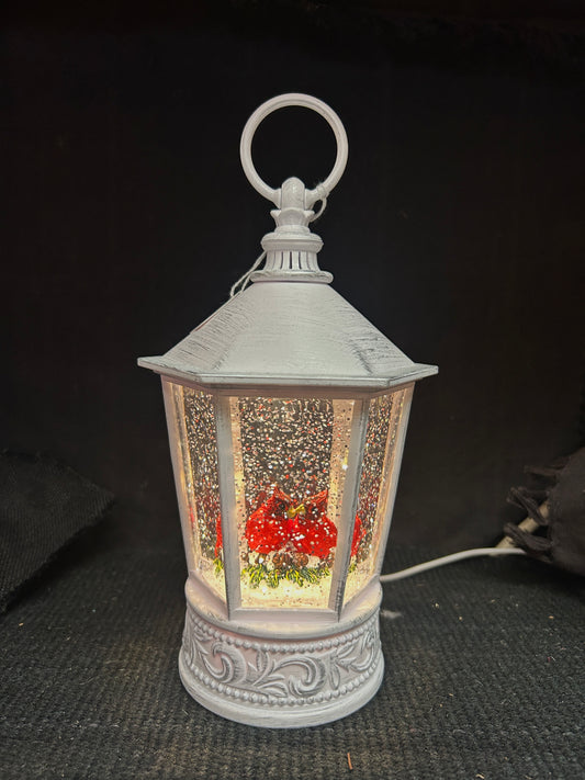 Water Lantern with Cardinal Pair - lights up and blows glittering snow - cord included