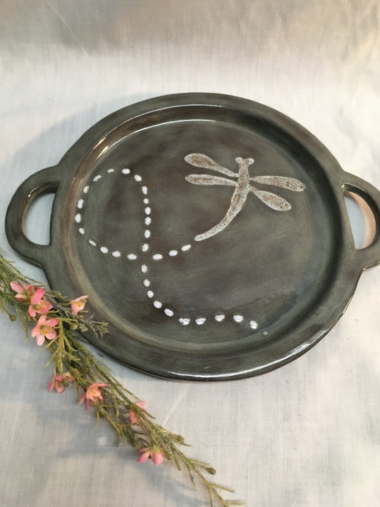 Handled Round Tray - Dragonfly - Canadian Handmade by Ed Lucier