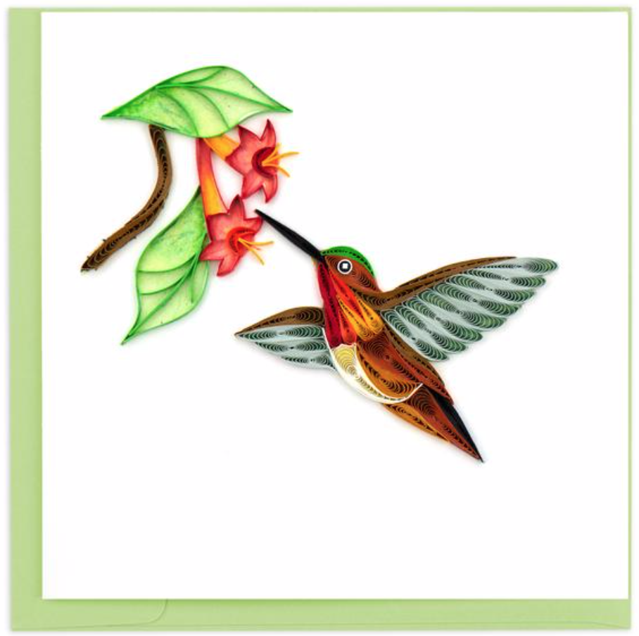 Quilling Card - Rufous Hummingbird - Handcrafted - Blank inside