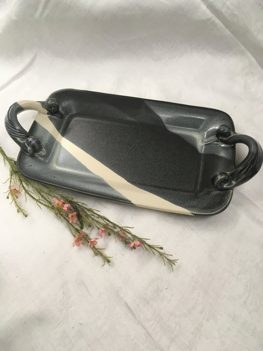 Rectangular Tray with Handles, Black & White - Pavlo Pottery - Canadian Handmade