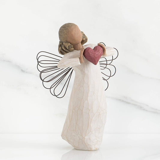 Willow Tree: With Love - Angel holding Red Heart - Wire Wings