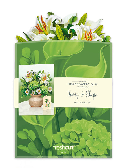 Flower Bouquet Popup Card - Ivory & Sage - Fresh Cut