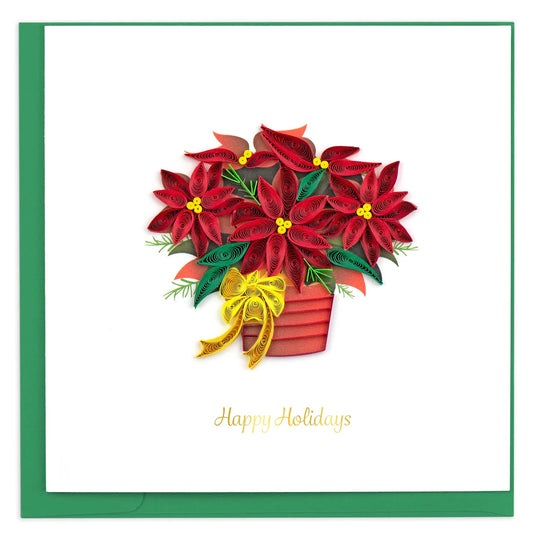 Quilling Card - Potted Poinsettia - handcrafted - Blank inside