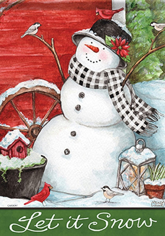 Snowman Friends - Let it Snow - Snowman with Cardinal and Chickadee - Garden Flag - 12.5 " x 18"