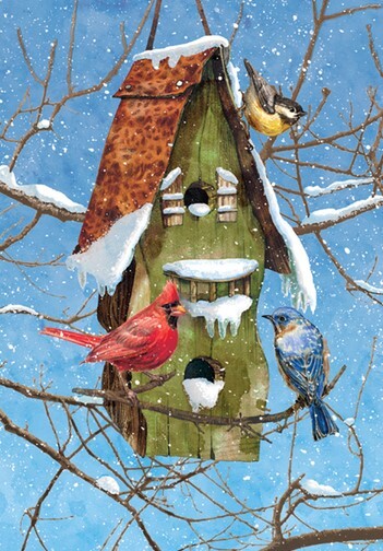 Snowy Trio - Welcome Home -  glitter double sided flag - Garden Flag - 12.5 " x 18"