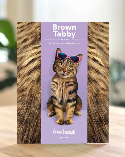 Pop up Cat Card - Brown Tabby - Fresh Cut