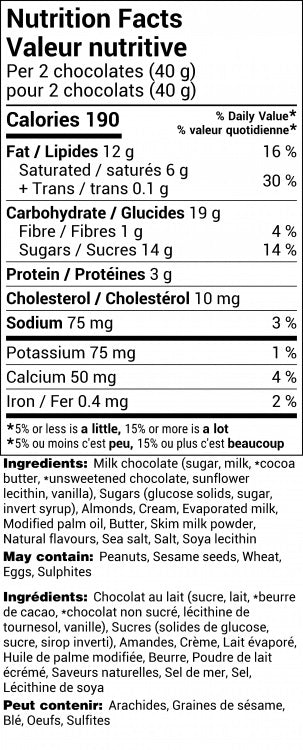 Sea Salt Empress Squares - Milk Chocolate - 4 squares - sleeve pkg - Rogers Chocolates