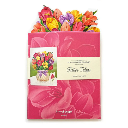 Flower Bouquet Popup Card - Festive Tulips - Fresh Cut