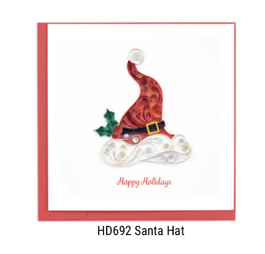Quilling Card - Christmas - Santa Hat - handcrafted - Blank inside