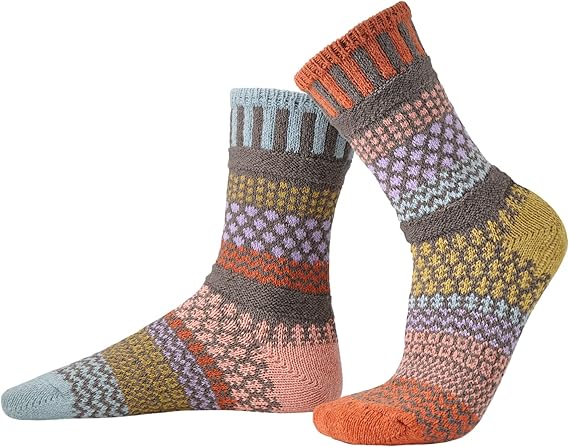 Olive - Small - Mismatched Crew Socks - Solmate Socks