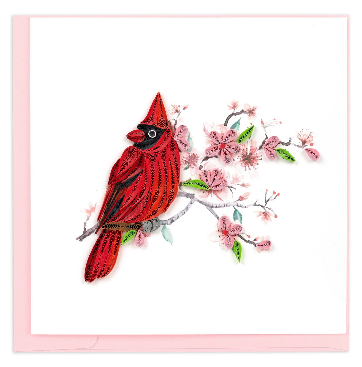 Quilling Card - Cardinal & Cherry Blossom - handcrafted - Blank inside