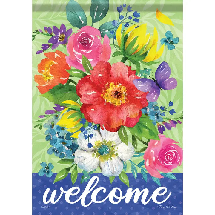 Floral Spray - Welcome - Garden Flag - 12.5 " x 18"
