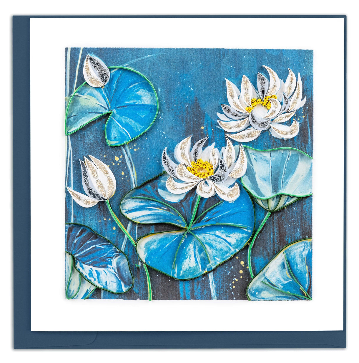 Quilling Card - Lotus Pond - handcrafted - Blank inside