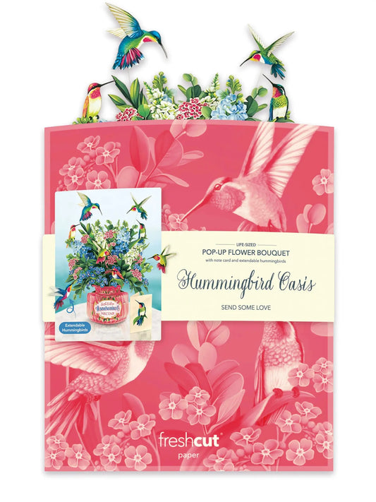 Flower Bouquet Popup Card - Hummingbird Oasis - Fresh Cut