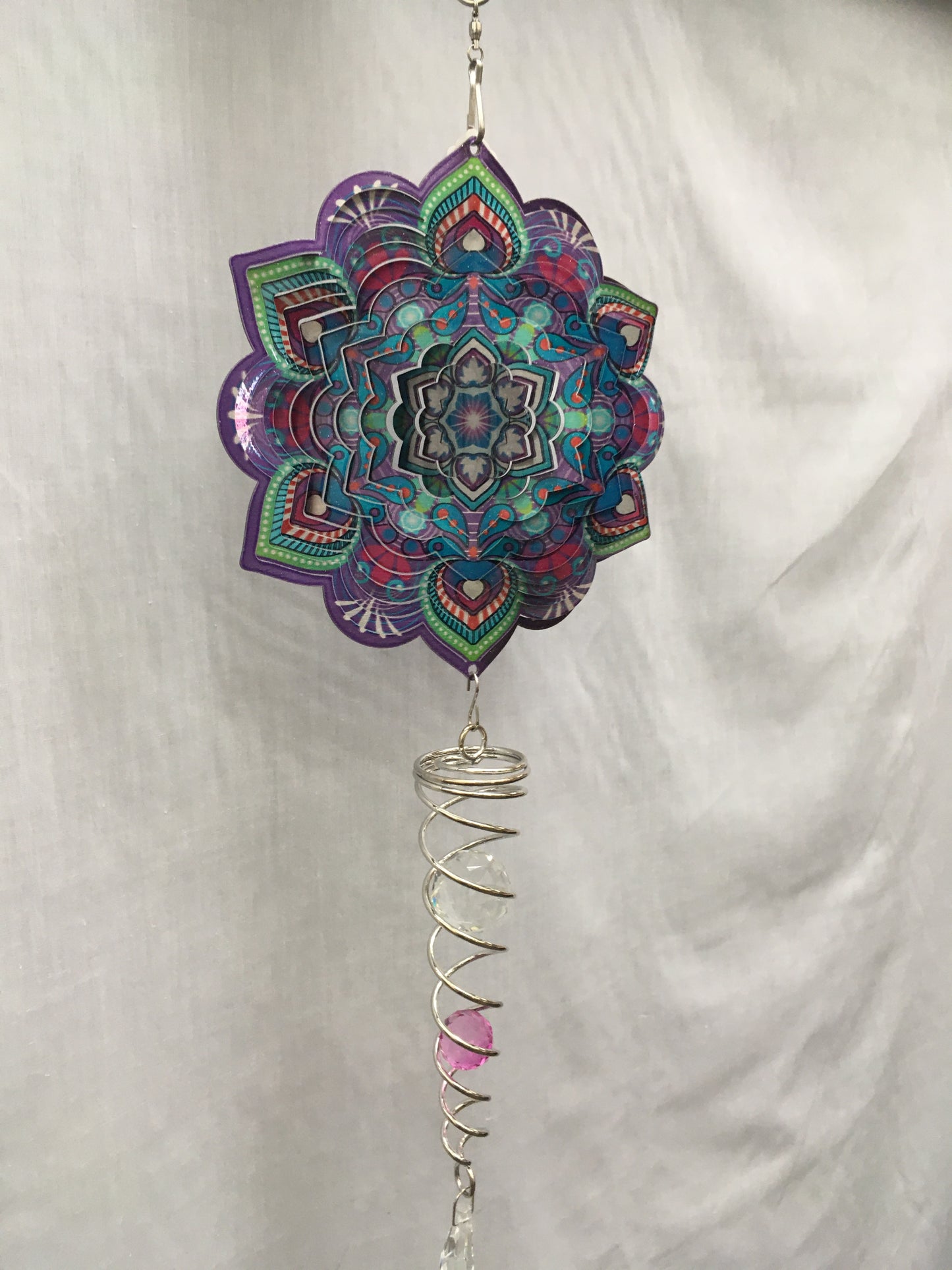 Spinner Set - Lotus Mandala Small Wind Spinner with Twister Spiral double crystal Tail