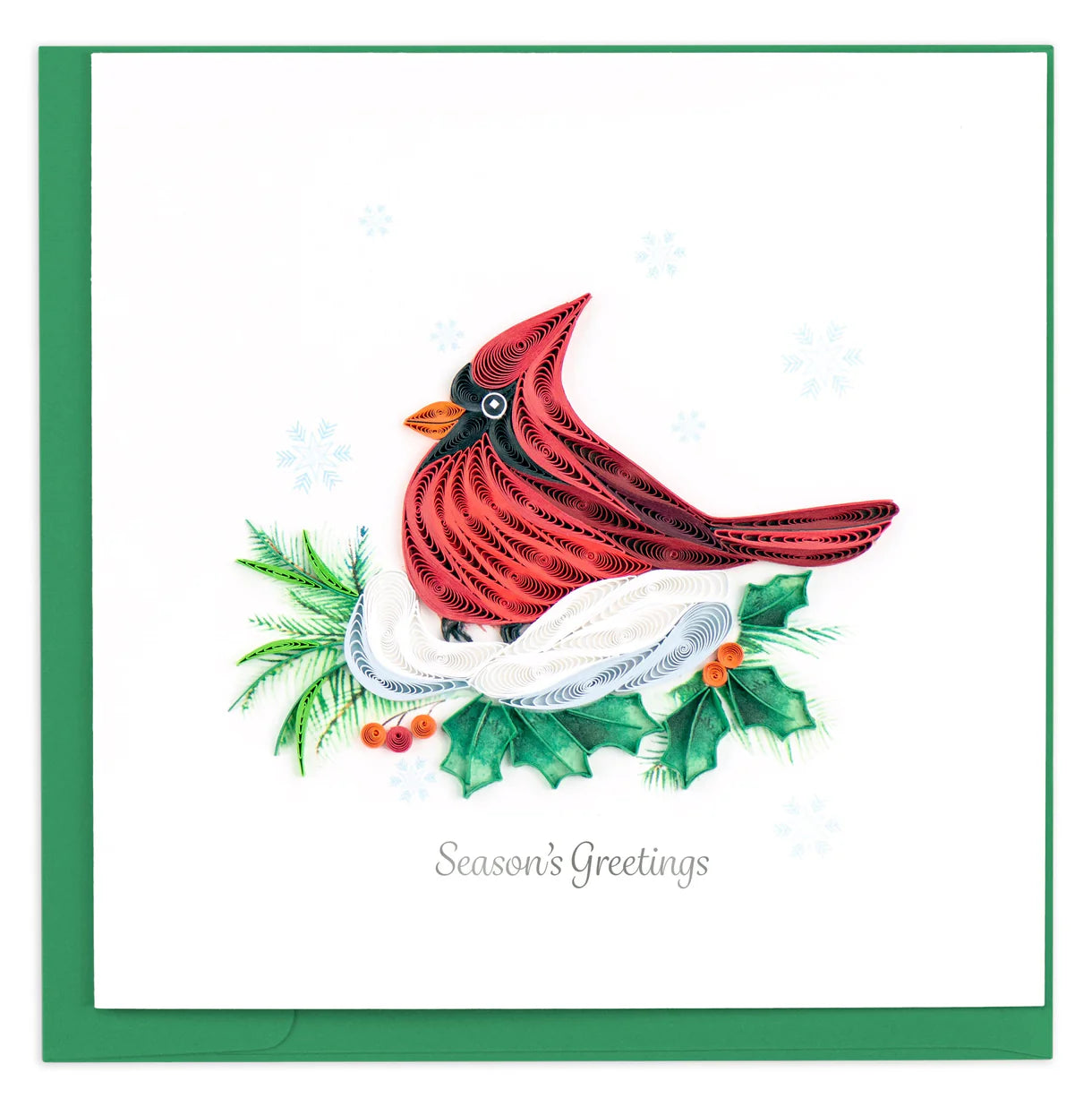 Quilling Card - Snowy Cardinal - handcrafted - Blank inside