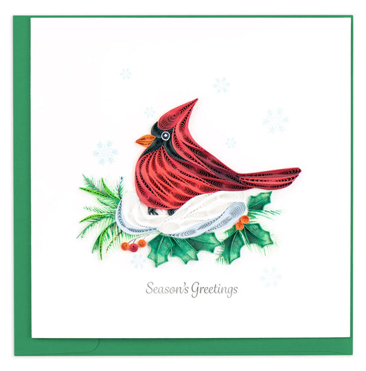 Quilling Card - Snowy Cardinal - handcrafted - Blank inside