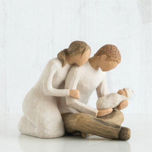 Willow Tree: New Life - Mother and Father kneeling with Baby