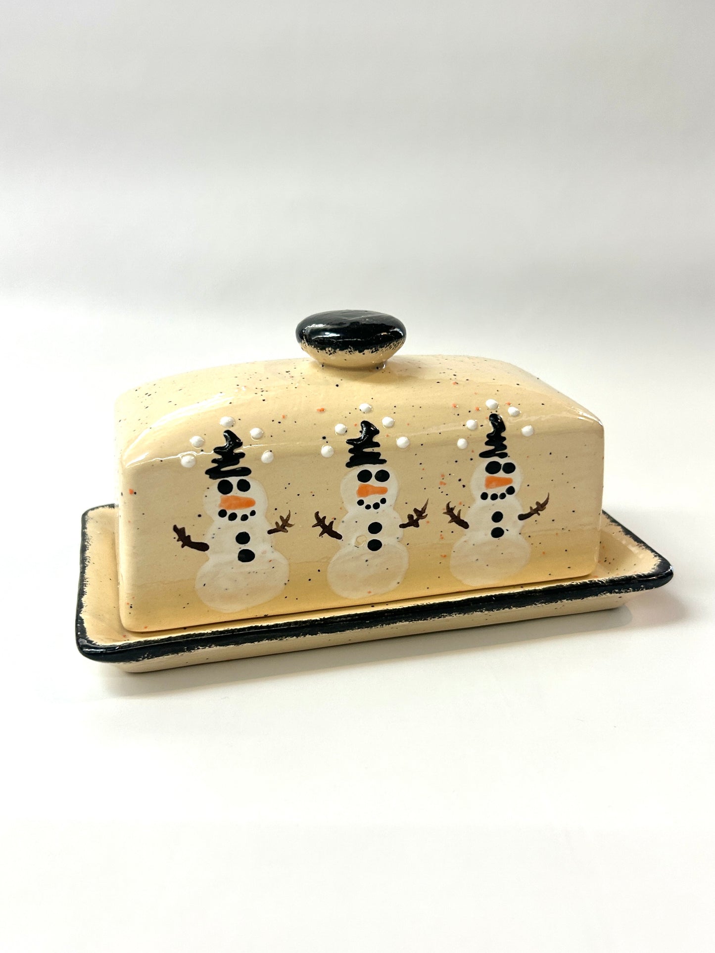 Rectangular Butter Dish - Snowman - Canadian Handmade by Ed Lucier