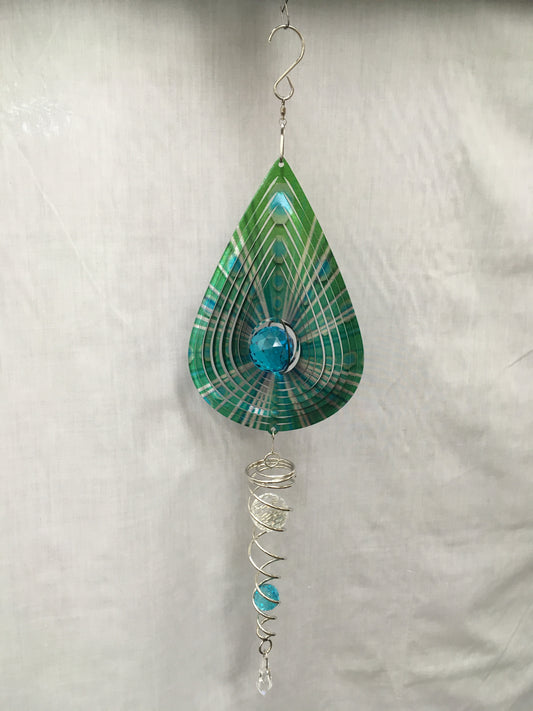 Spinner Set - Green Teardrop Small Wind Spinner with Twister Spiral double crystal Tail