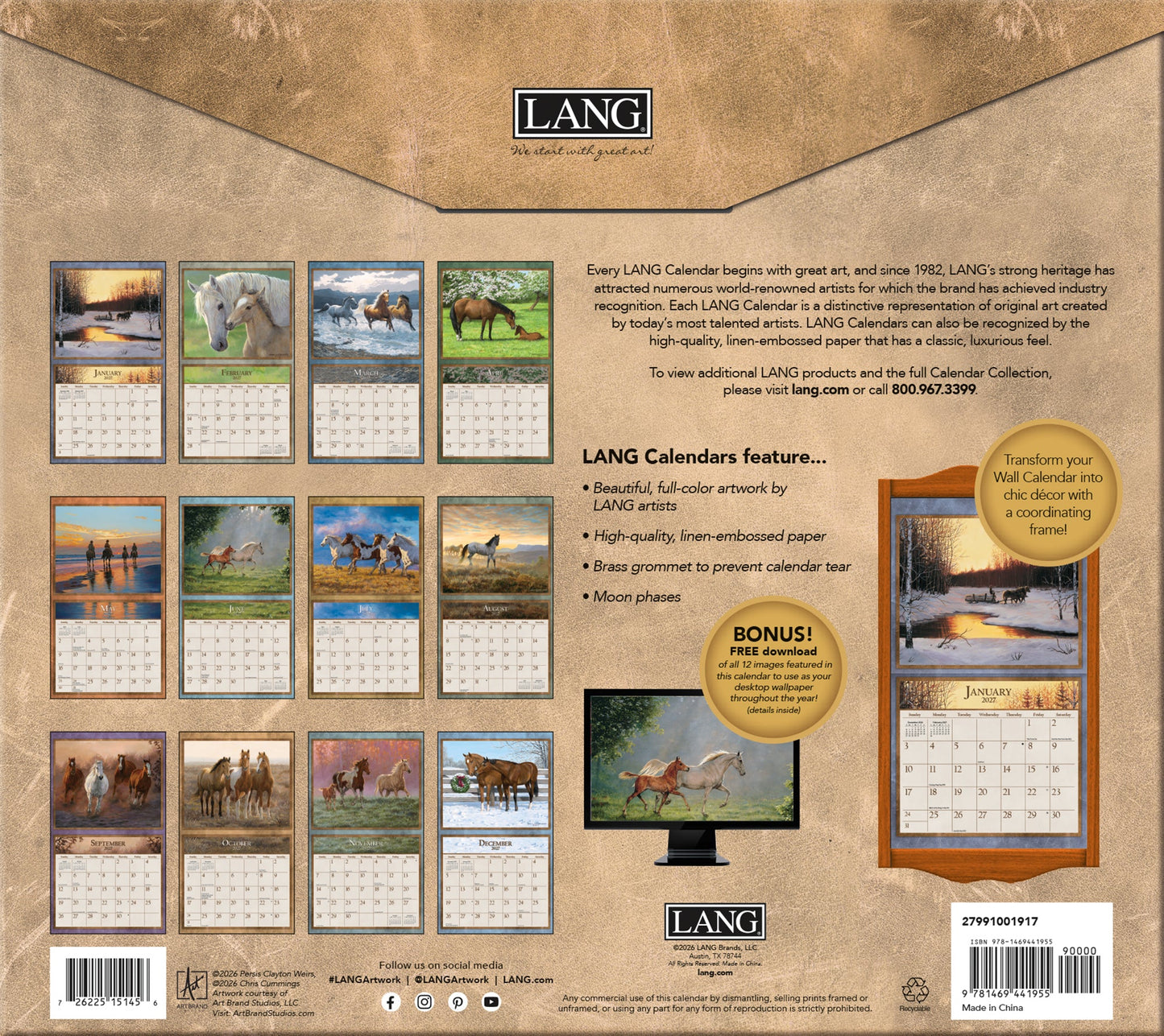 Lang Calendar - Horses in the Mist - Persis Clayton Weirs and Chris Cummings