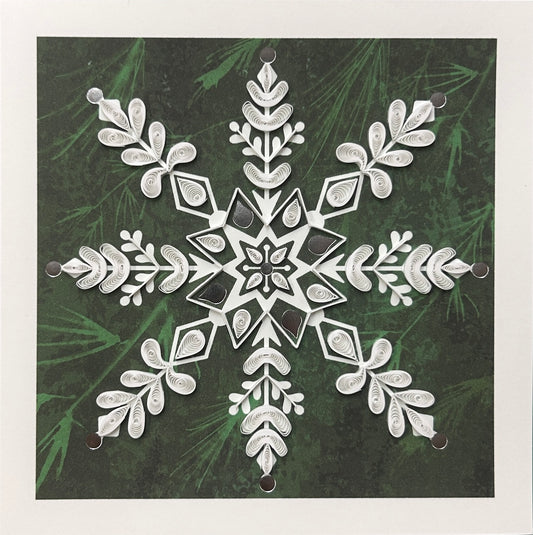 Quilling Card - Christmas - Snowflake on Pine - handcrafted - Blank inside