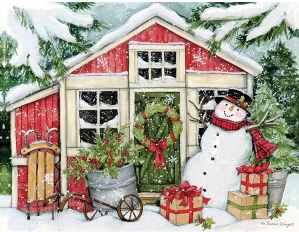 Lang Christmas Cards - Snowman's Farmhouse - 18 per Box